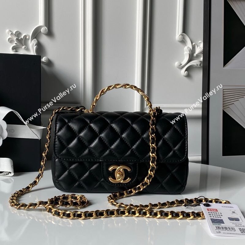 Chanel Lambskin Leather Small Flap Bag with Chain Top Handle Black 2025 AS5813 (yezi-251127111)