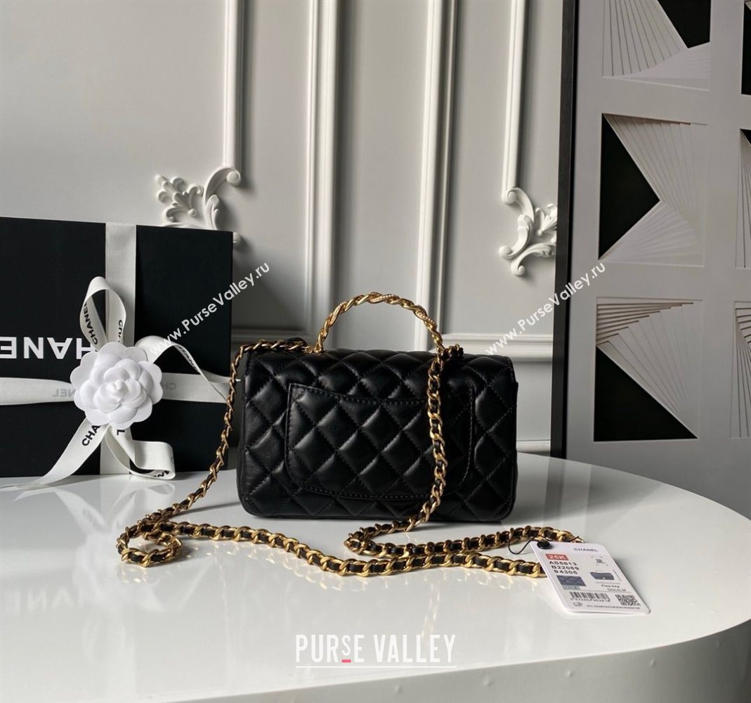 Chanel Lambskin Leather Small Flap Bag with Chain Top Handle Black 2025 AS5813 (yezi-251127111)