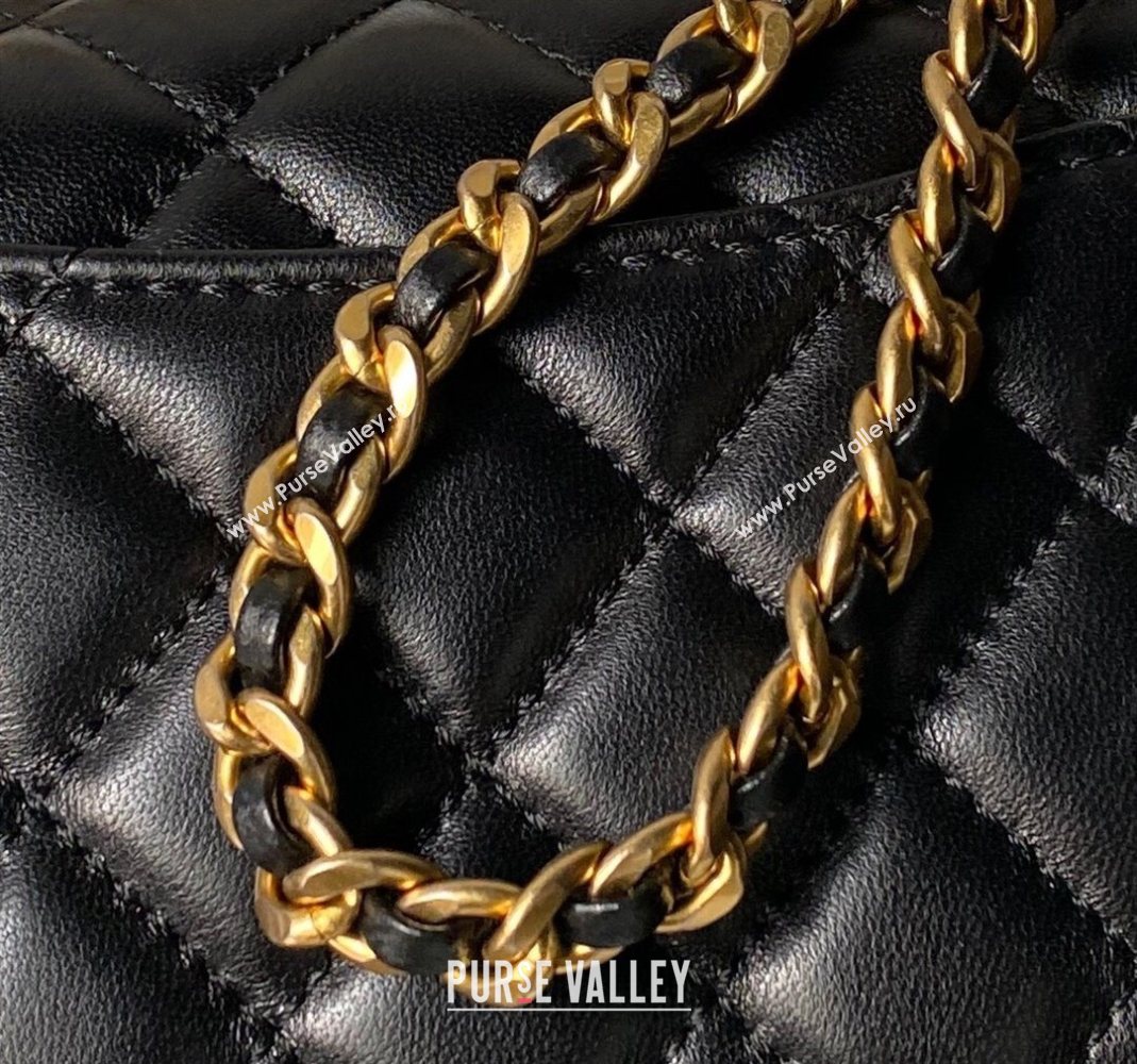 Chanel Lambskin Leather Small Flap Bag with Chain Top Handle Black 2025 AS5813 (yezi-251127111)