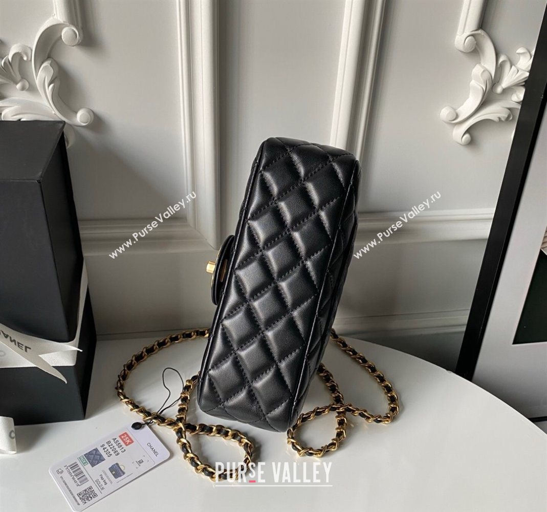 Chanel Lambskin Leather Small Flap Bag with Chain Top Handle Black 2025 AS5813 (yezi-251127111)