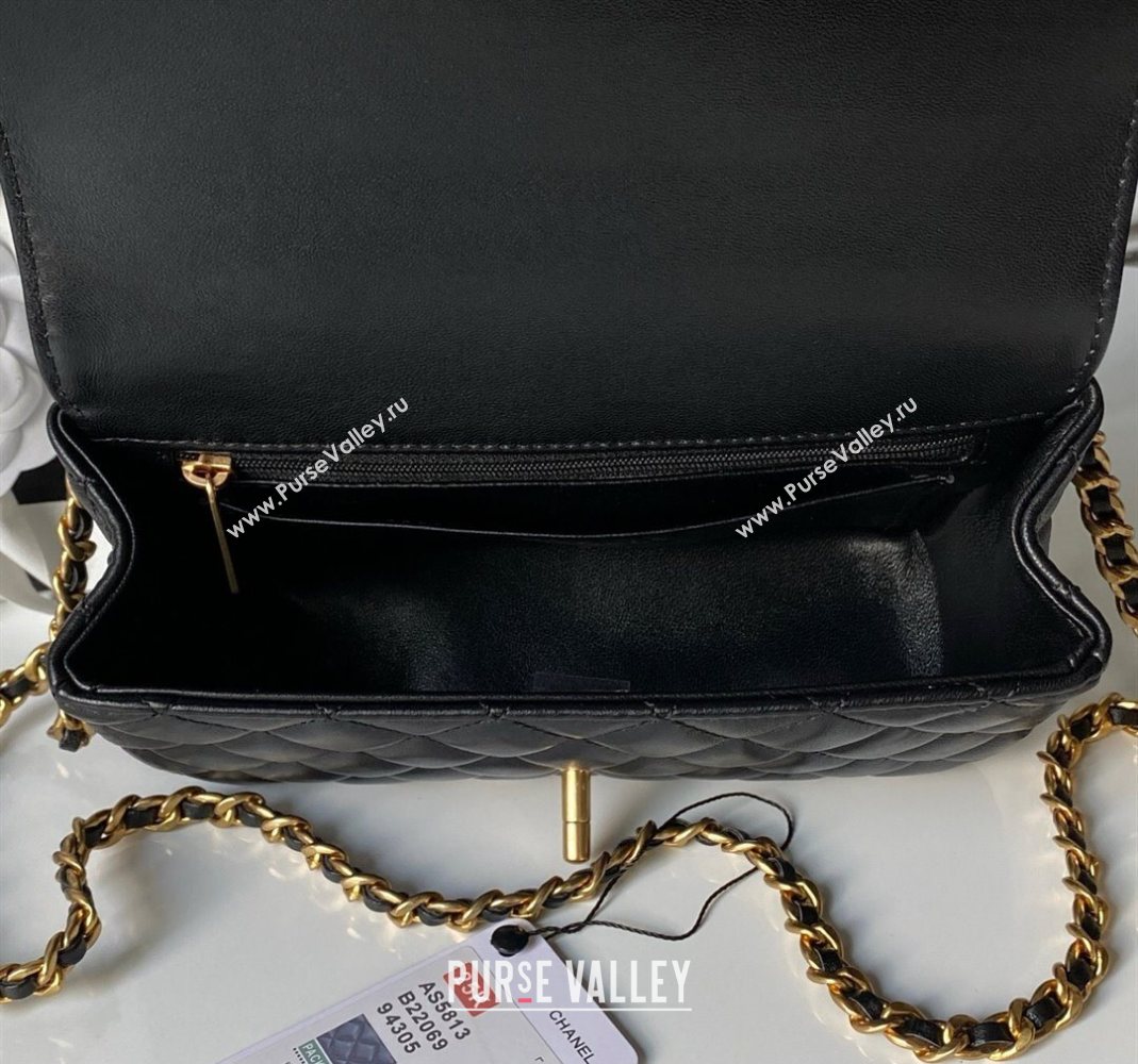 Chanel Lambskin Leather Small Flap Bag with Chain Top Handle Black 2025 AS5813 (yezi-251127111)