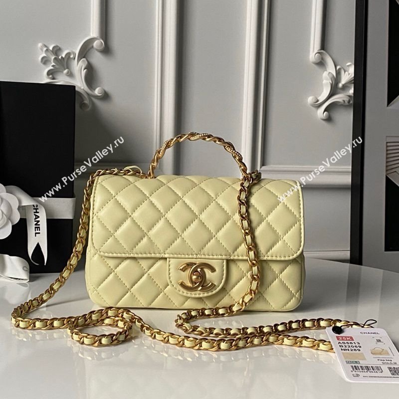 Chanel Lambskin Leather Small Flap Bag with Chain Top Handle Yellow 2025 AS5813 (yezi-251127112)
