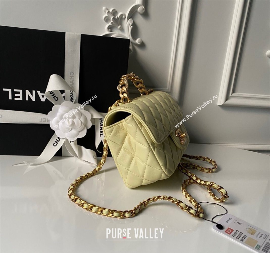 Chanel Lambskin Leather Small Flap Bag with Chain Top Handle Yellow 2025 AS5813 (yezi-251127112)