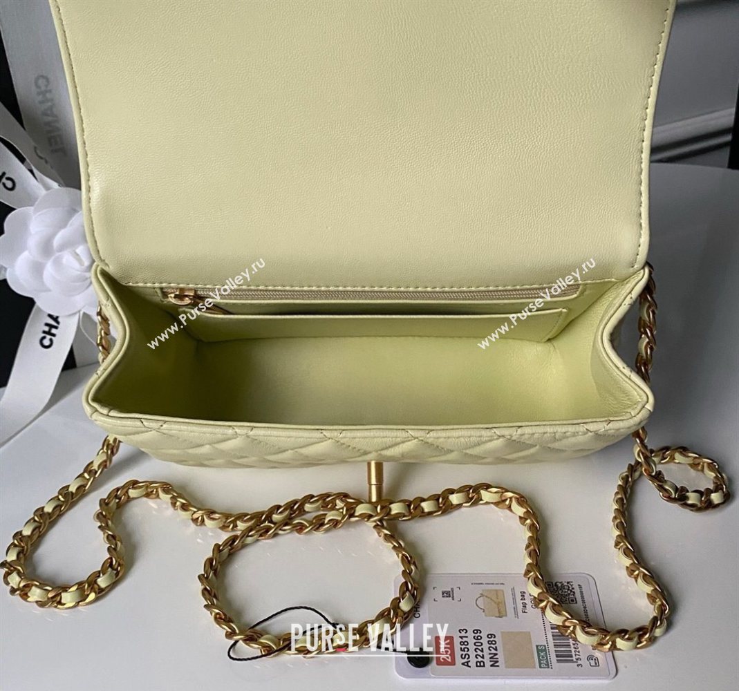 Chanel Lambskin Leather Small Flap Bag with Chain Top Handle Yellow 2025 AS5813 (yezi-251127112)