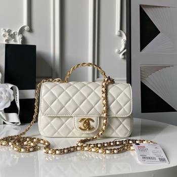 Chanel Lambskin Leather Small Flap Bag with Chain Top Handle White 2025 AS5813 (yezi-251127113)