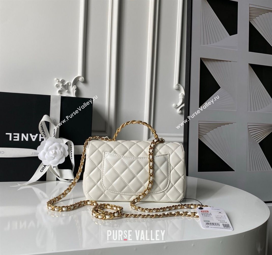 Chanel Lambskin Leather Small Flap Bag with Chain Top Handle White 2025 AS5813 (yezi-251127113)