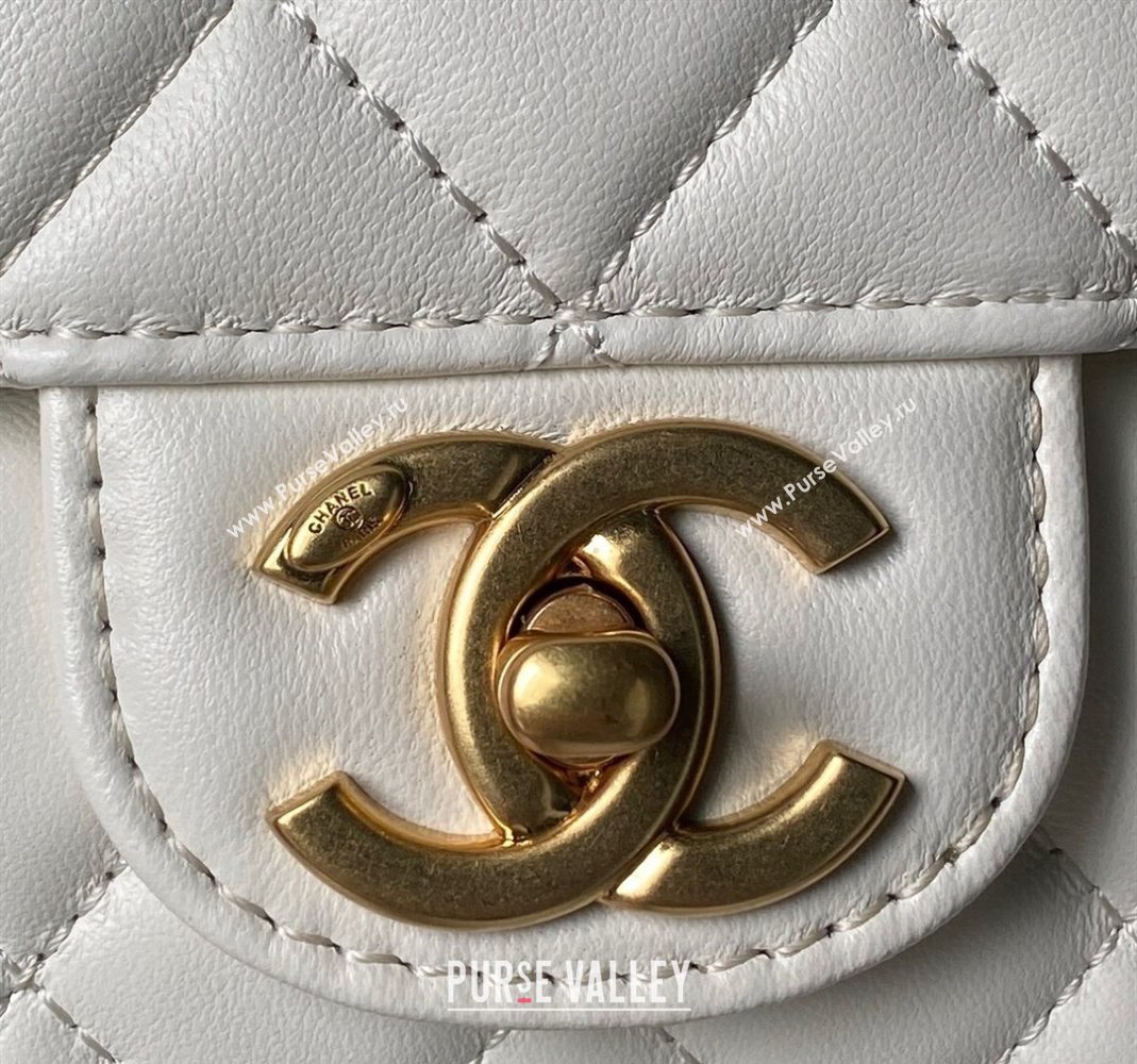 Chanel Lambskin Leather Small Flap Bag with Chain Top Handle White 2025 AS5813 (yezi-251127113)