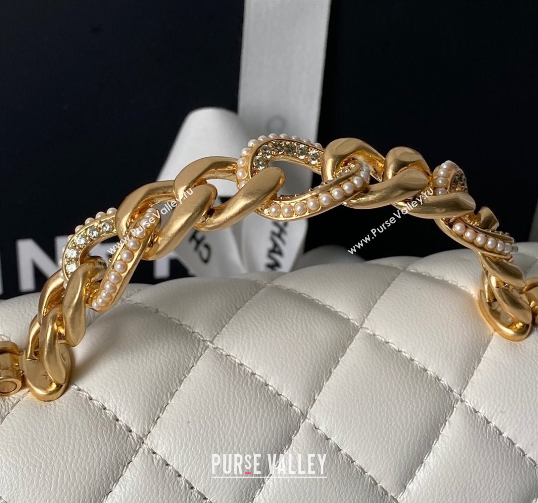 Chanel Lambskin Leather Small Flap Bag with Chain Top Handle White 2025 AS5813 (yezi-251127113)