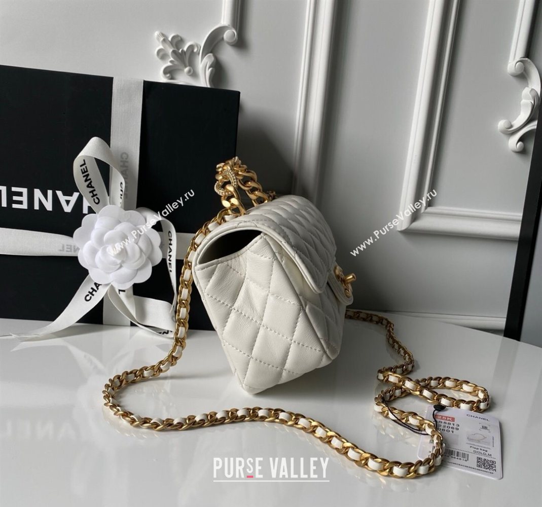 Chanel Lambskin Leather Small Flap Bag with Chain Top Handle White 2025 AS5813 (yezi-251127113)