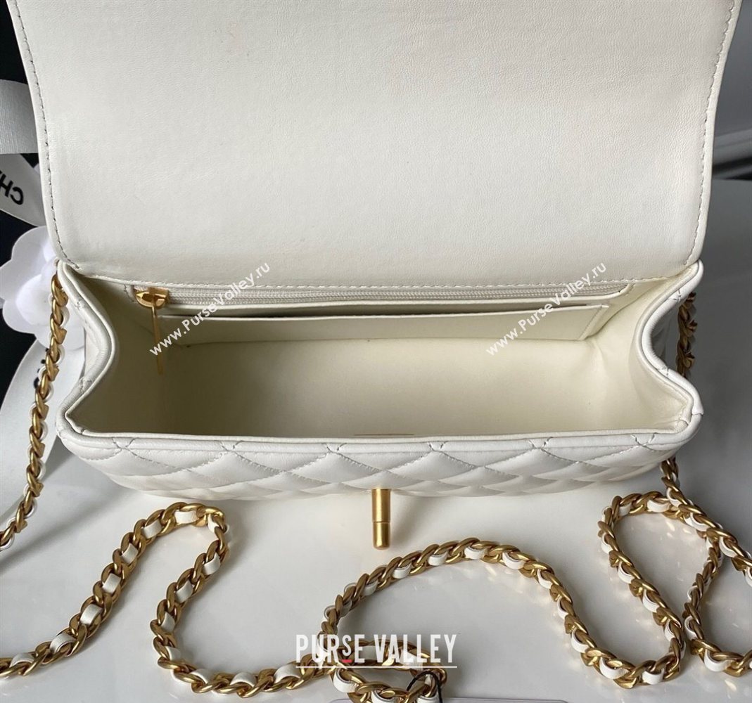 Chanel Lambskin Leather Small Flap Bag with Chain Top Handle White 2025 AS5813 (yezi-251127113)