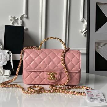 Chanel Lambskin Leather Small Flap Bag with Chain Top Handle Pink 2025 AS5813 (yezi-251127114)
