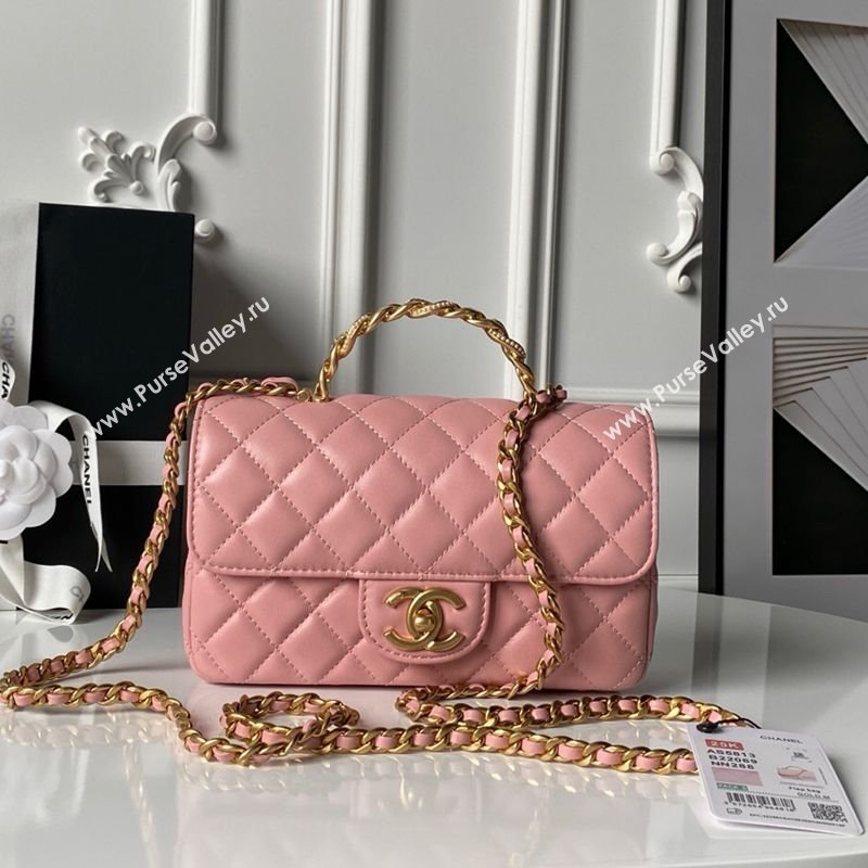 Chanel Lambskin Leather Small Flap Bag with Chain Top Handle Pink 2025 AS5813 (yezi-251127114)