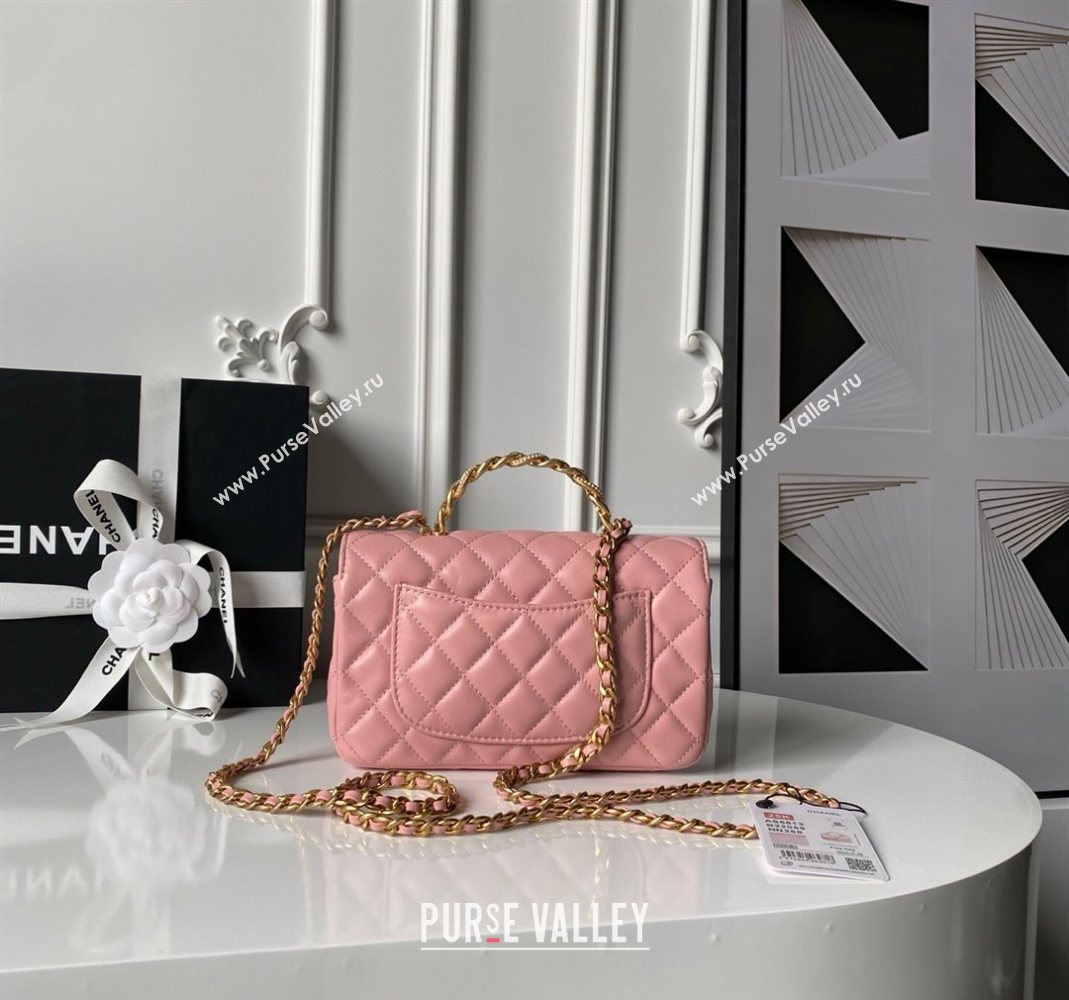 Chanel Lambskin Leather Small Flap Bag with Chain Top Handle Pink 2025 AS5813 (yezi-251127114)