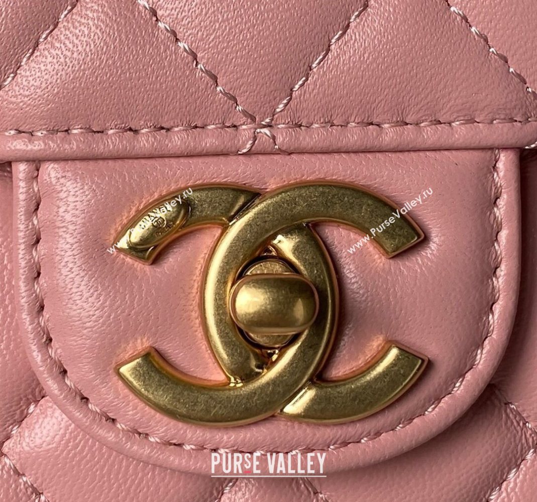 Chanel Lambskin Leather Small Flap Bag with Chain Top Handle Pink 2025 AS5813 (yezi-251127114)