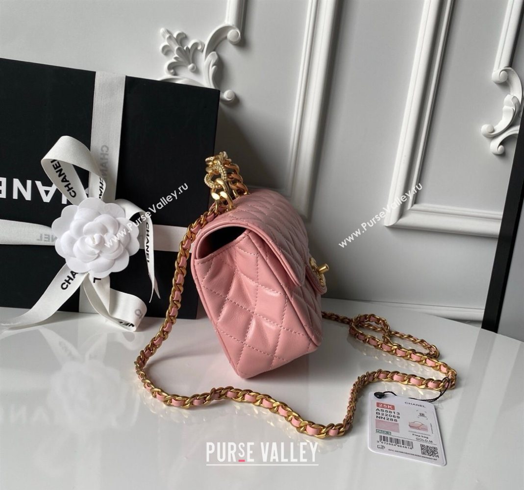 Chanel Lambskin Leather Small Flap Bag with Chain Top Handle Pink 2025 AS5813 (yezi-251127114)