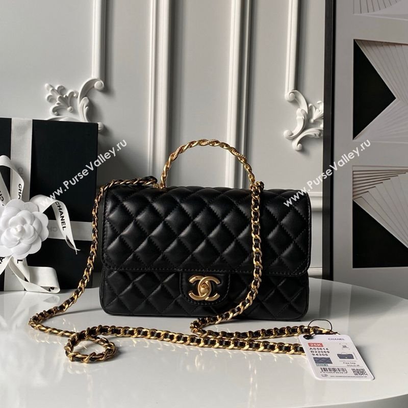 Chanel Lambskin Leather Flap Bag with Chain Top Handle Black 2025 AS5814 (yezi-251127115)