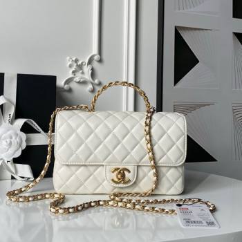Chanel Lambskin Leather Flap Bag with Chain Top Handle White 2025 AS5814 (yezi-251127116)