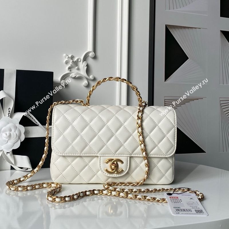 Chanel Lambskin Leather Flap Bag with Chain Top Handle White 2025 AS5814 (yezi-251127116)
