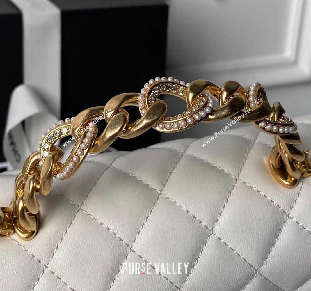 Chanel Lambskin Leather Flap Bag with Chain Top Handle White 2025 AS5814 (yezi-251127116)