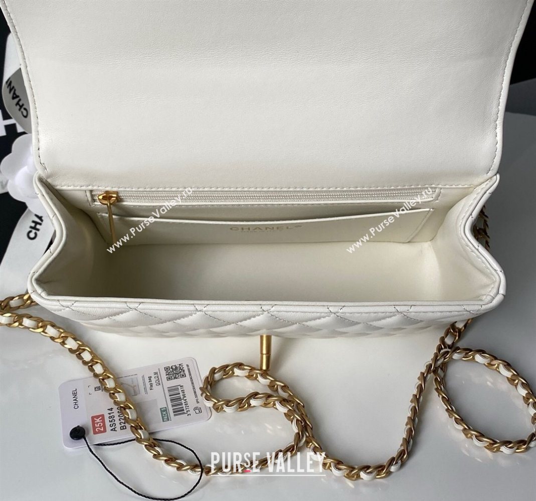 Chanel Lambskin Leather Flap Bag with Chain Top Handle White 2025 AS5814 (yezi-251127116)