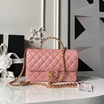Chanel Lambskin Leather Flap Bag with Chain Top Handle Pink 2025 AS5814 (yezi-251127117)