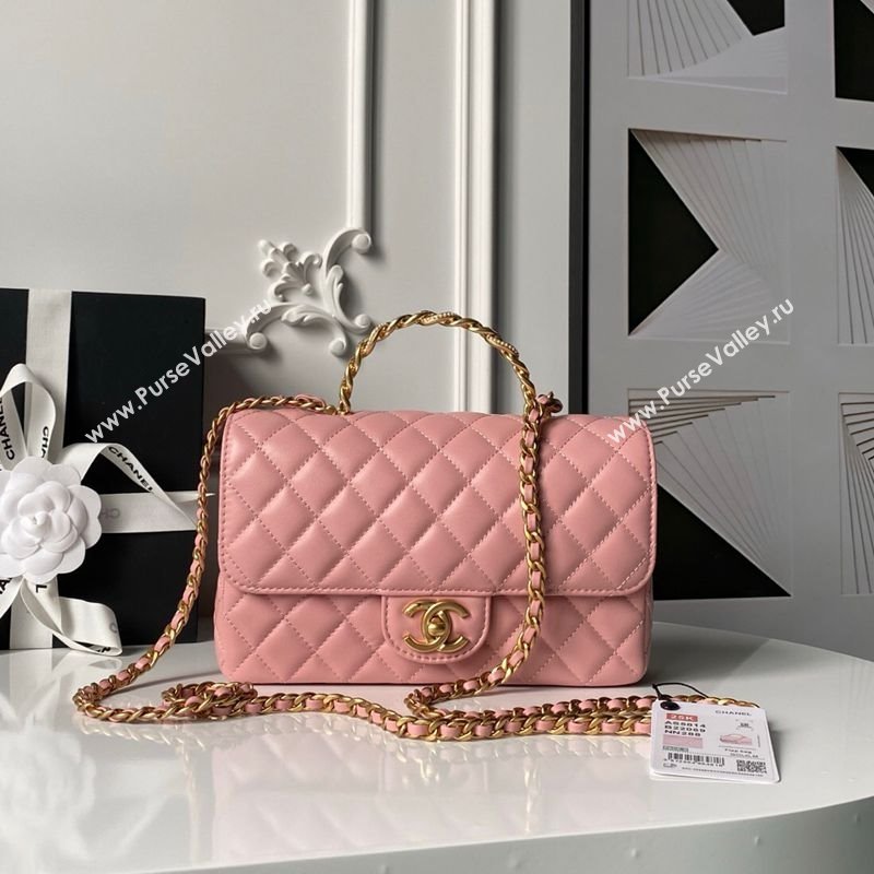 Chanel Lambskin Leather Flap Bag with Chain Top Handle Pink 2025 AS5814 (yezi-251127117)