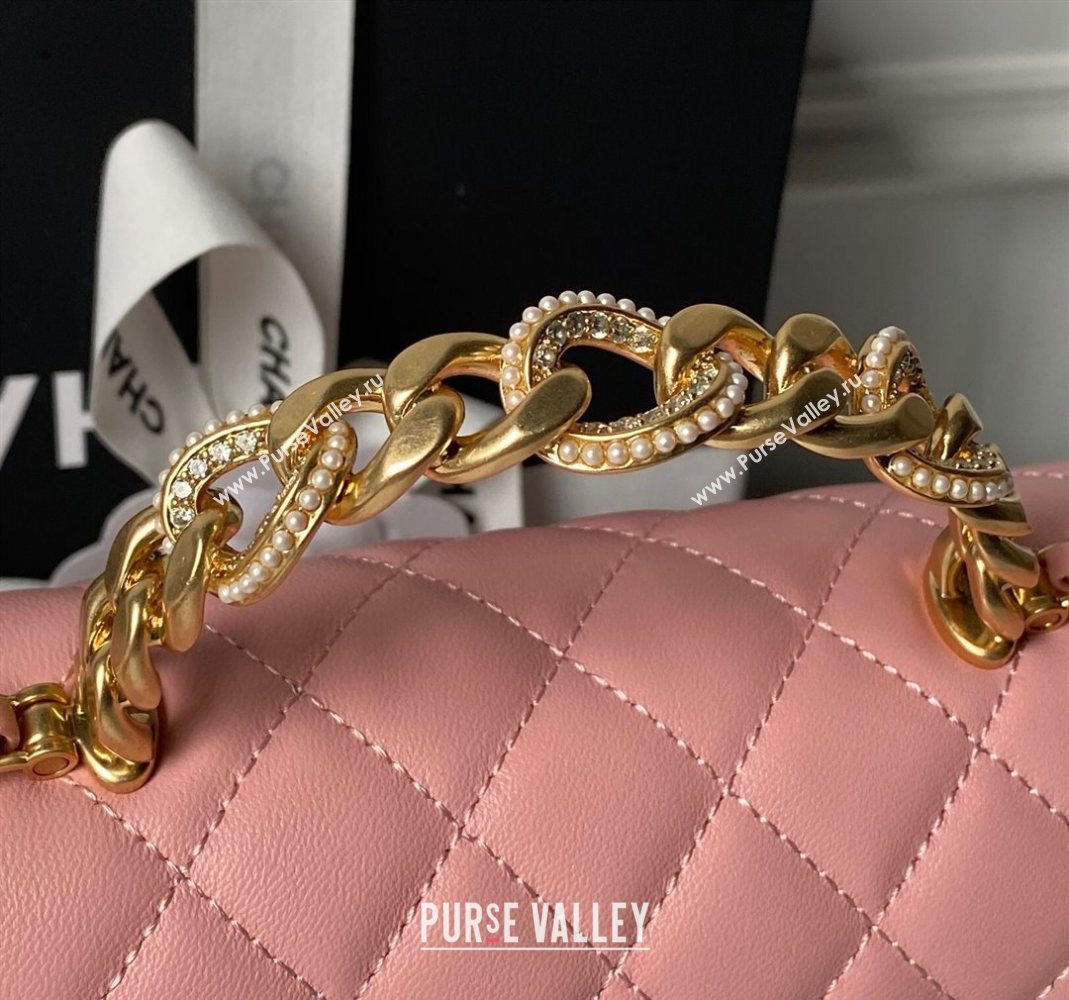 Chanel Lambskin Leather Flap Bag with Chain Top Handle Pink 2025 AS5814 (yezi-251127117)