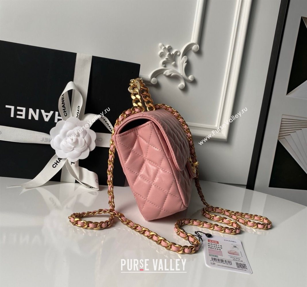 Chanel Lambskin Leather Flap Bag with Chain Top Handle Pink 2025 AS5814 (yezi-251127117)