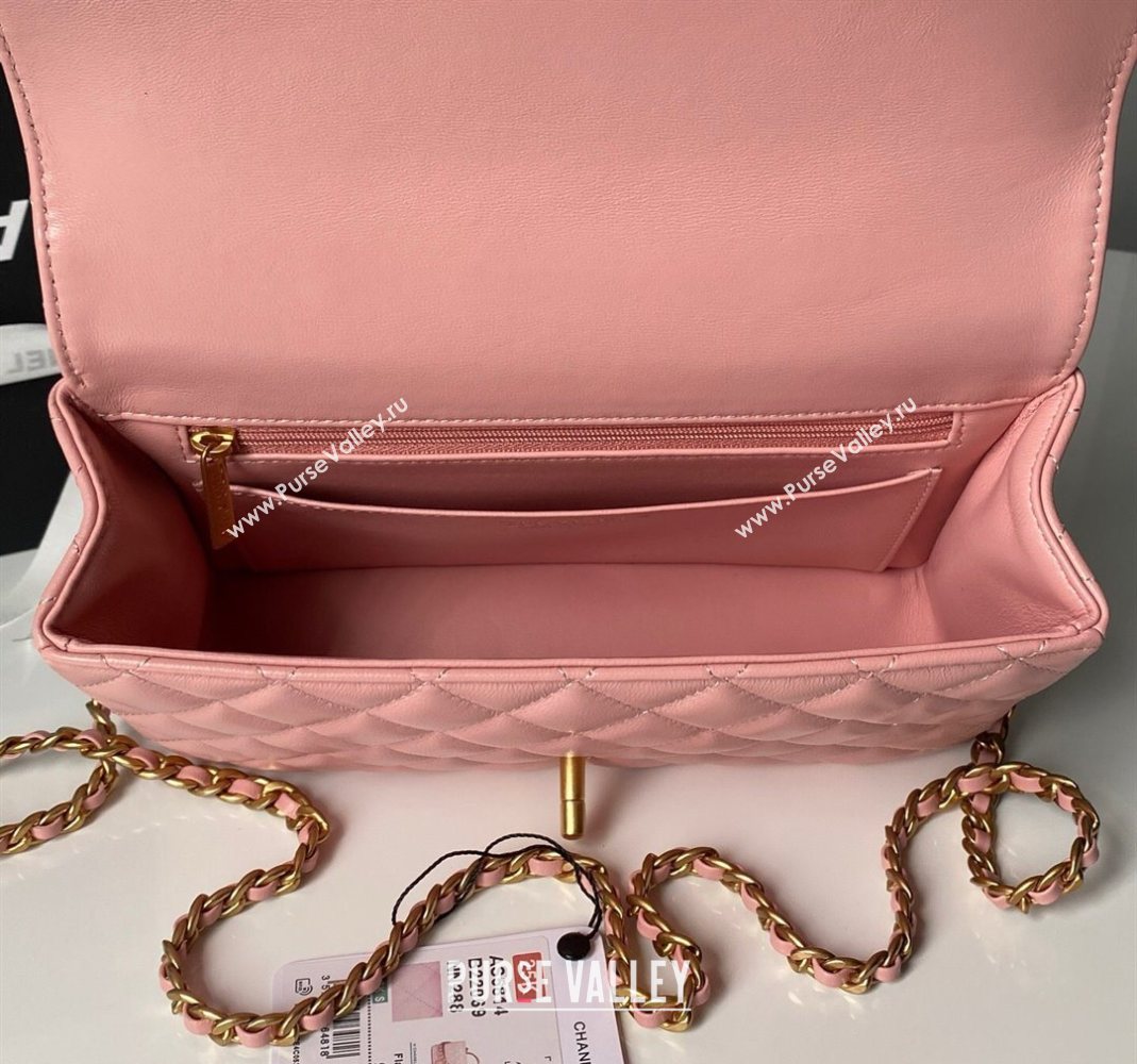 Chanel Lambskin Leather Flap Bag with Chain Top Handle Pink 2025 AS5814 (yezi-251127117)