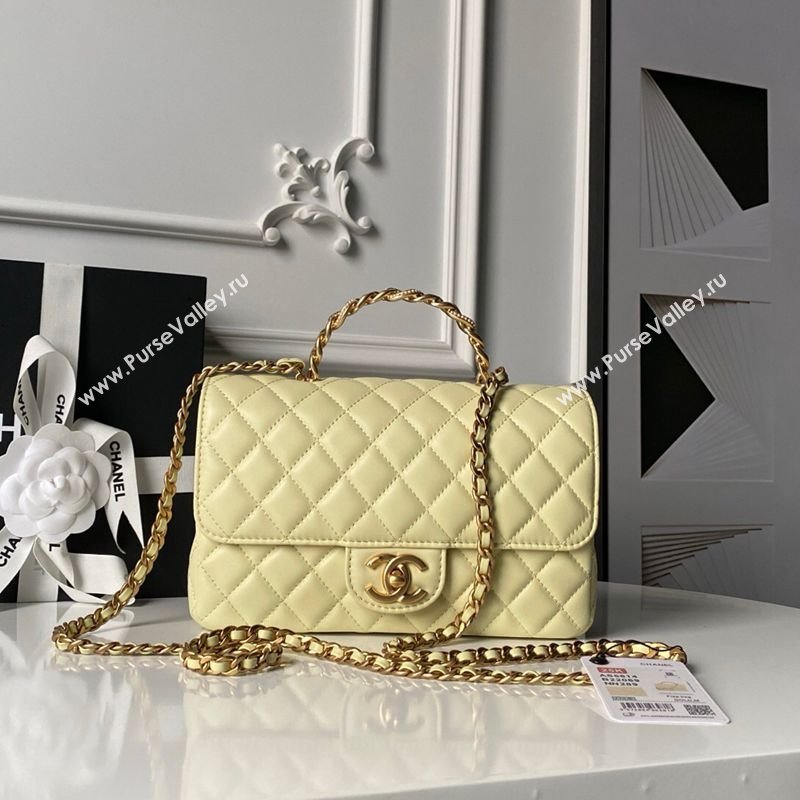 Chanel Lambskin Leather Flap Bag with Chain Top Handle Yellow 2025 AS5814 (yezi-251127118)