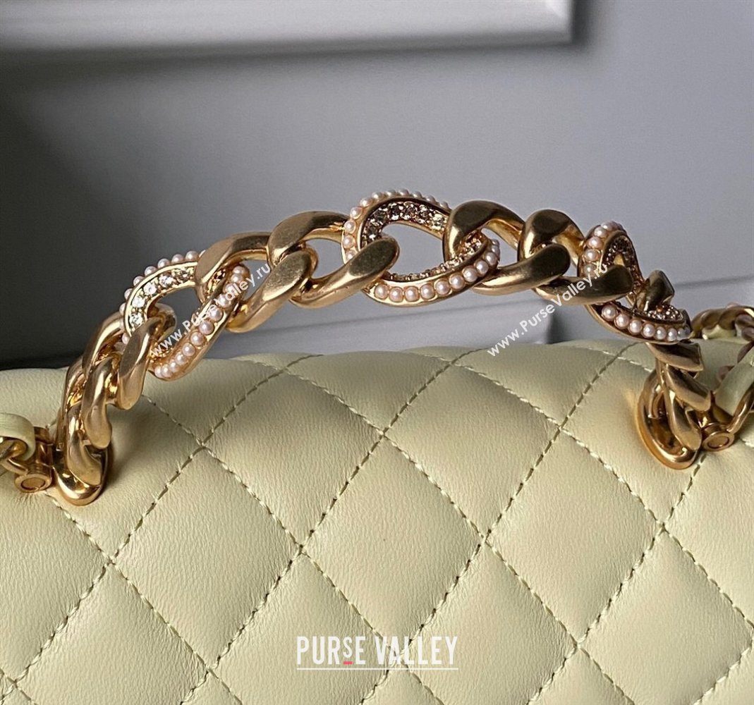 Chanel Lambskin Leather Flap Bag with Chain Top Handle Yellow 2025 AS5814 (yezi-251127118)