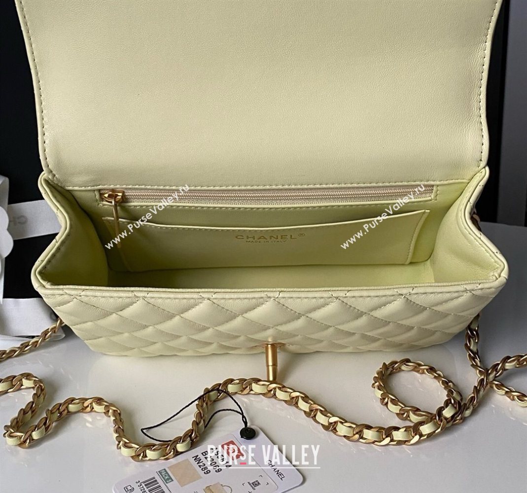 Chanel Lambskin Leather Flap Bag with Chain Top Handle Yellow 2025 AS5814 (yezi-251127118)