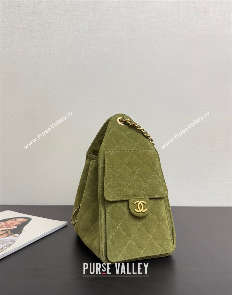 Chanel 25 Suede Small Hobo bag AS5293 Green 2025 1127 (yezi-251127119)