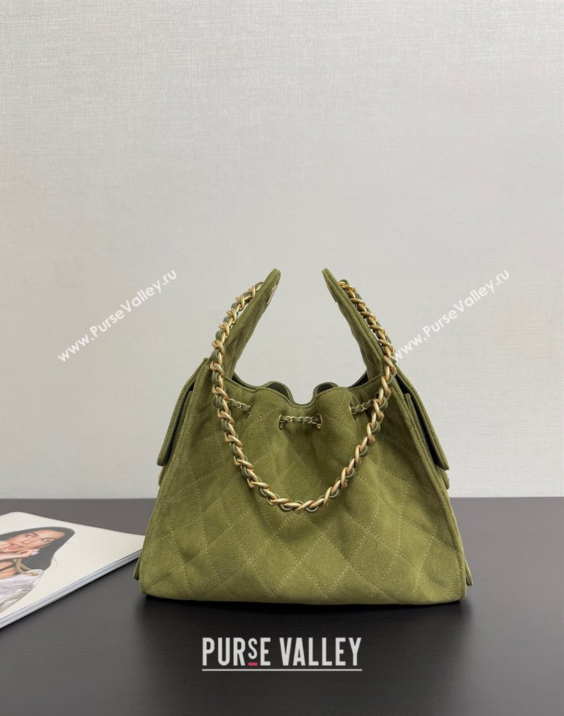 Chanel 25 Suede Small Hobo bag AS5293 Green 2025 1127 (yezi-251127119)