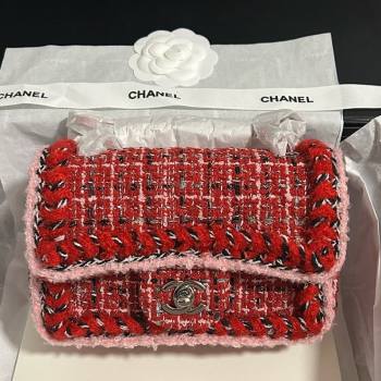Chanel Tweed Small Flap Bag A01113 Red 2025 1127 (yezi-251127030)
