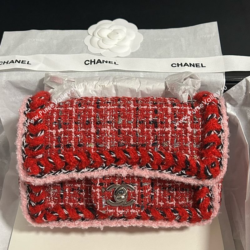 Chanel Tweed Small Flap Bag A01113 Red 2025 1127 (yezi-251127030)