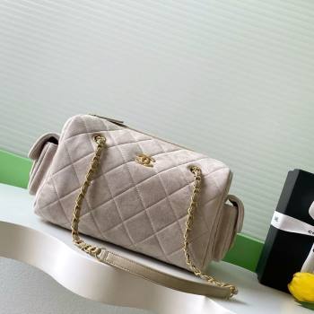 Chanel Suede Bowling Bag Grey 2025 AS5791 (yezi-251127015)