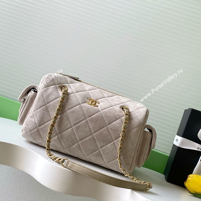Chanel Suede Bowling Bag Grey 2025 AS5791 (yezi-251127015)