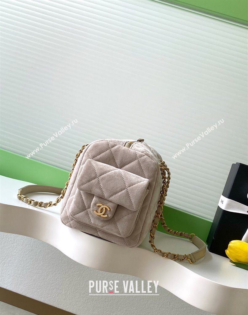 Chanel Suede Bowling Bag Grey 2025 AS5791 (yezi-251127015)