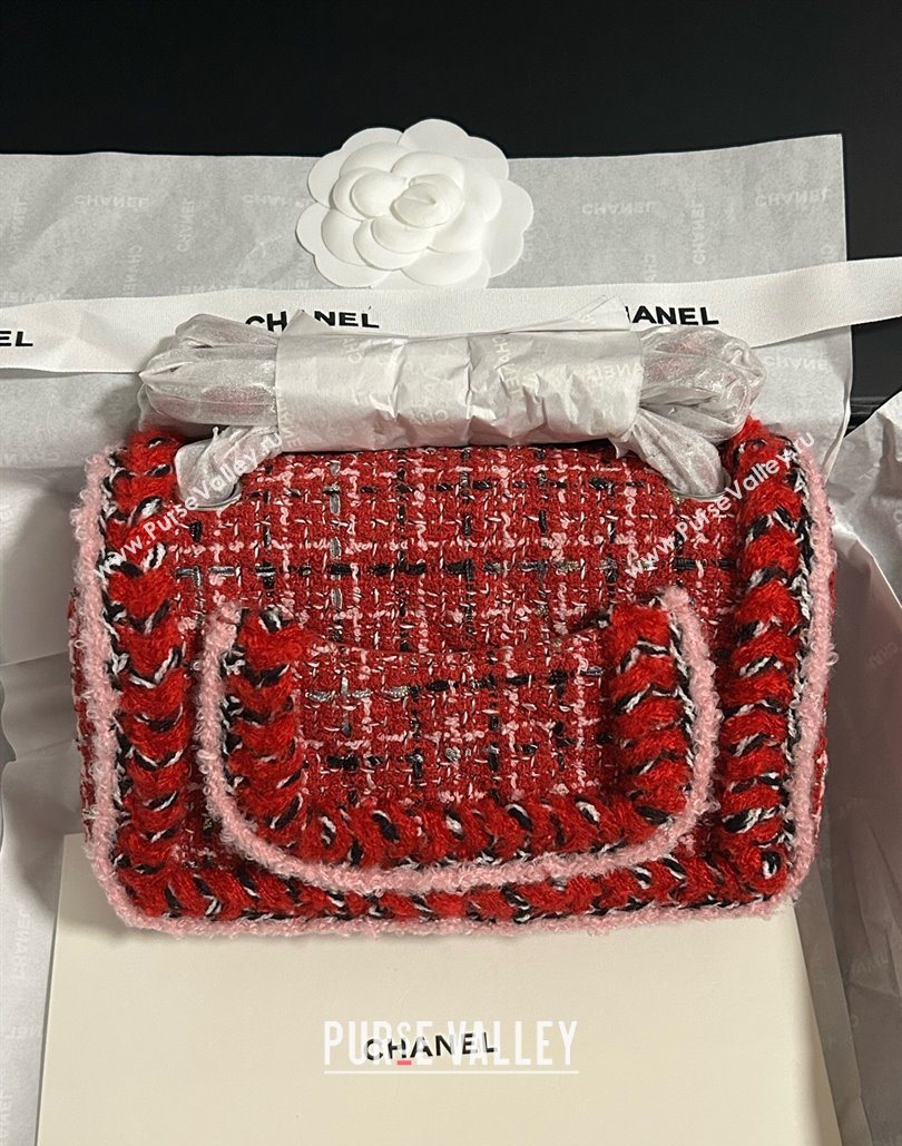 Chanel Tweed Small Flap Bag A01113 Red 2025 1127 (yezi-251127030)