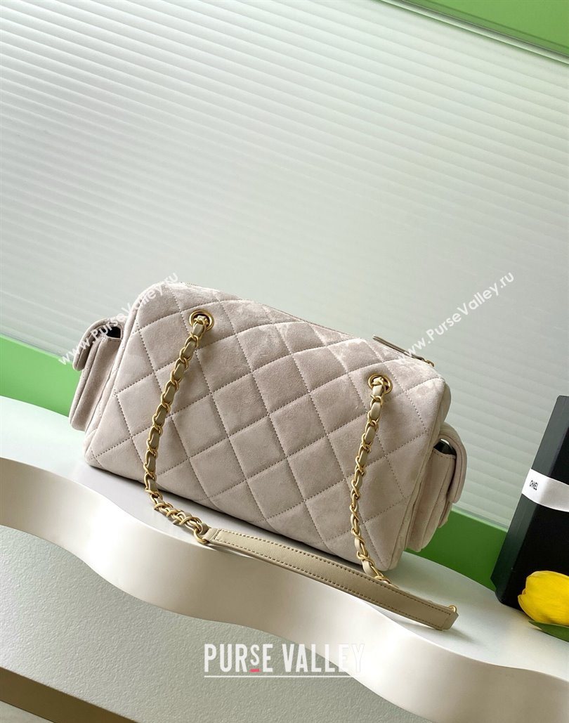 Chanel Suede Bowling Bag Grey 2025 AS5791 (yezi-251127015)