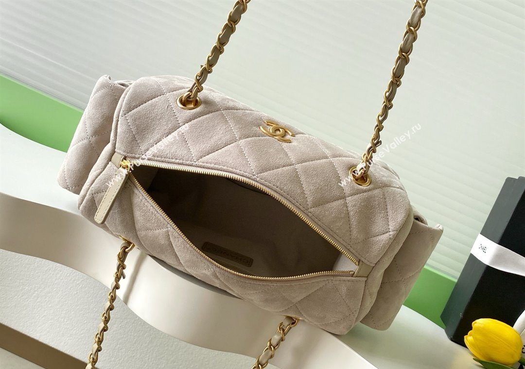 Chanel Suede Bowling Bag Grey 2025 AS5791 (yezi-251127015)