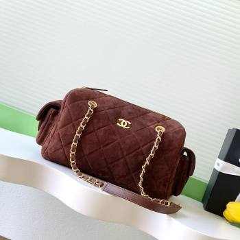 Chanel Suede Bowling Bag Brown 2025 AS5791 (yezi-251127016)