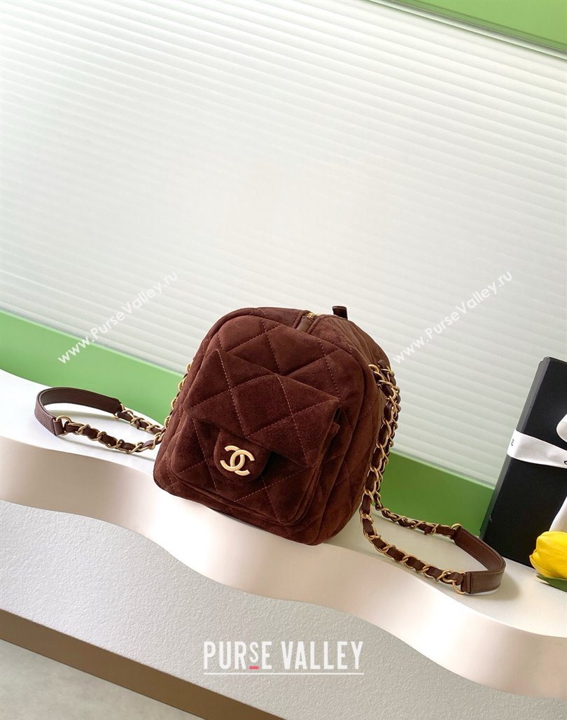 Chanel Suede Bowling Bag Brown 2025 AS5791 (yezi-251127016)