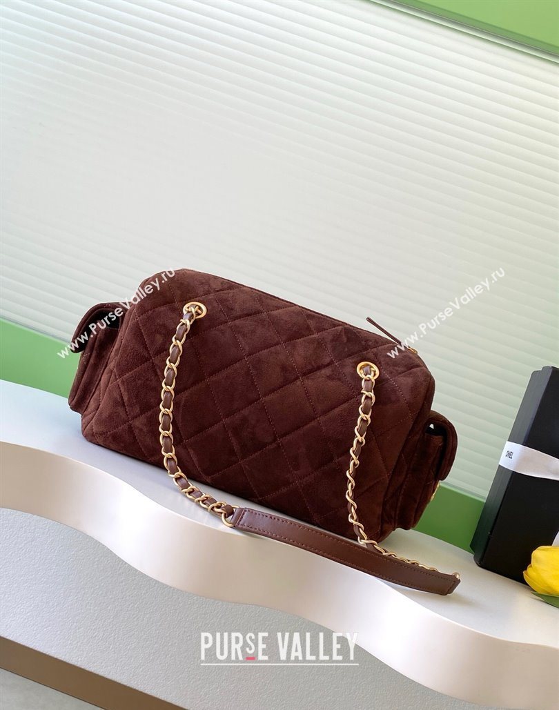 Chanel Suede Bowling Bag Brown 2025 AS5791 (yezi-251127016)