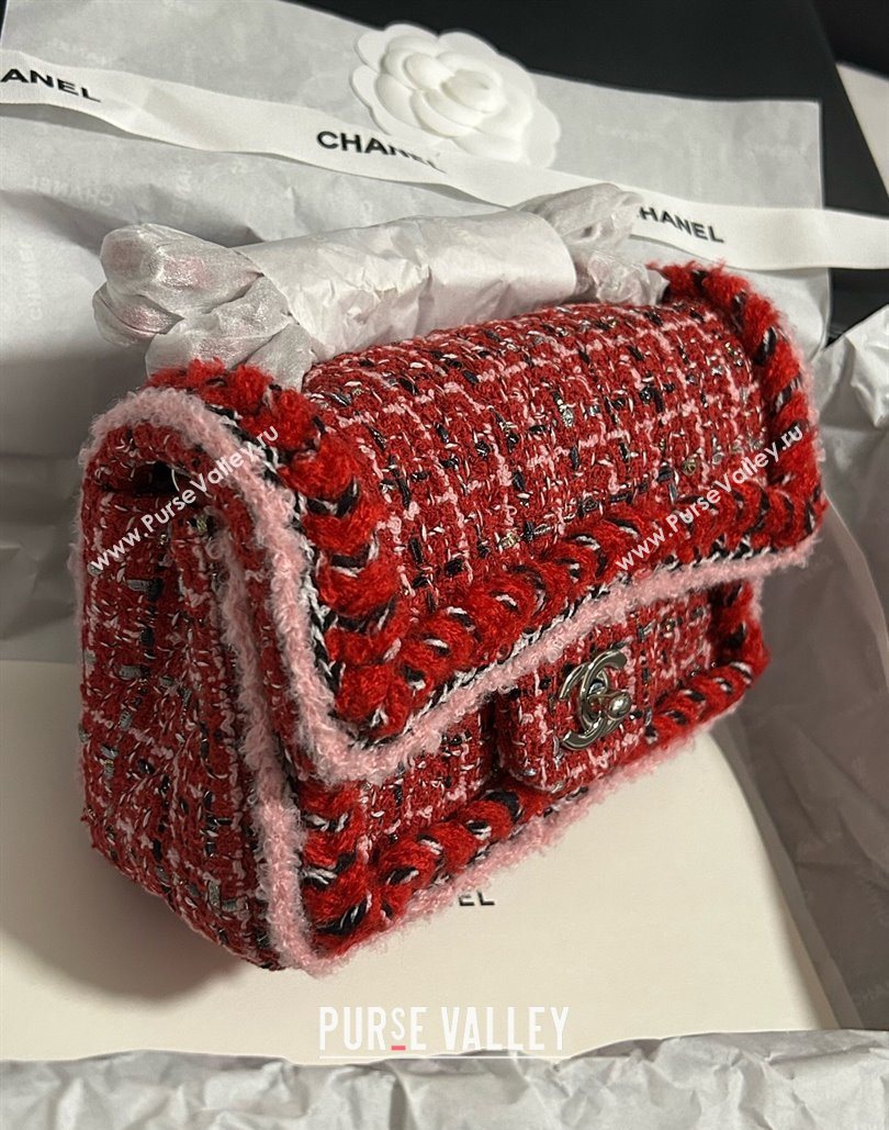 Chanel Tweed Small Flap Bag A01113 Red 2025 1127 (yezi-251127030)