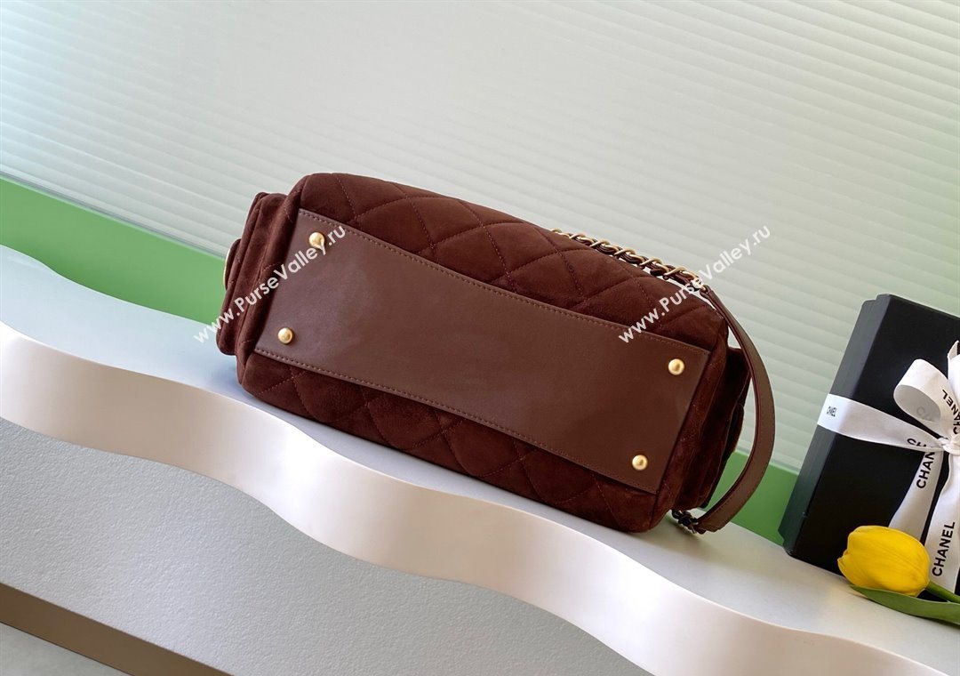 Chanel Suede Bowling Bag Brown 2025 AS5791 (yezi-251127016)
