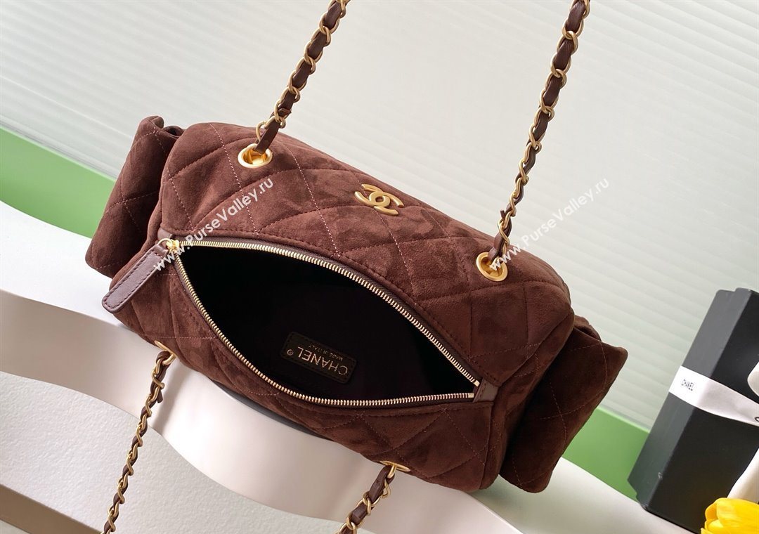 Chanel Suede Bowling Bag Brown 2025 AS5791 (yezi-251127016)