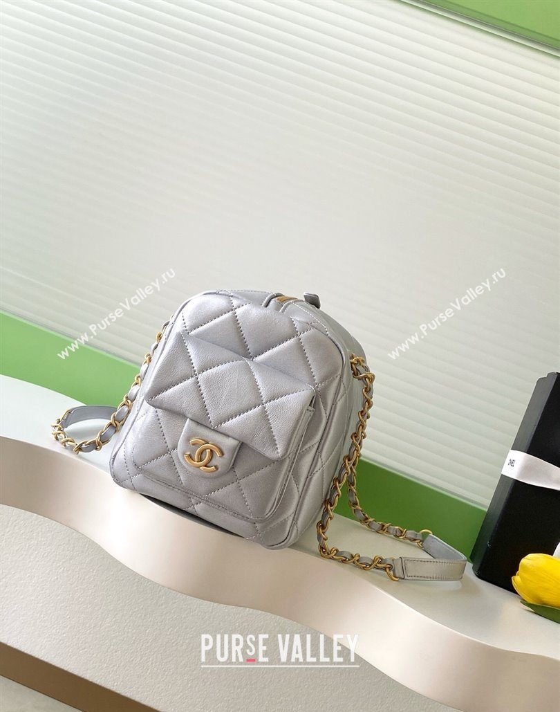 Chanel Calfskin Leather Bowling Bag Silver 2025 AS5791 (yezi-251127017)