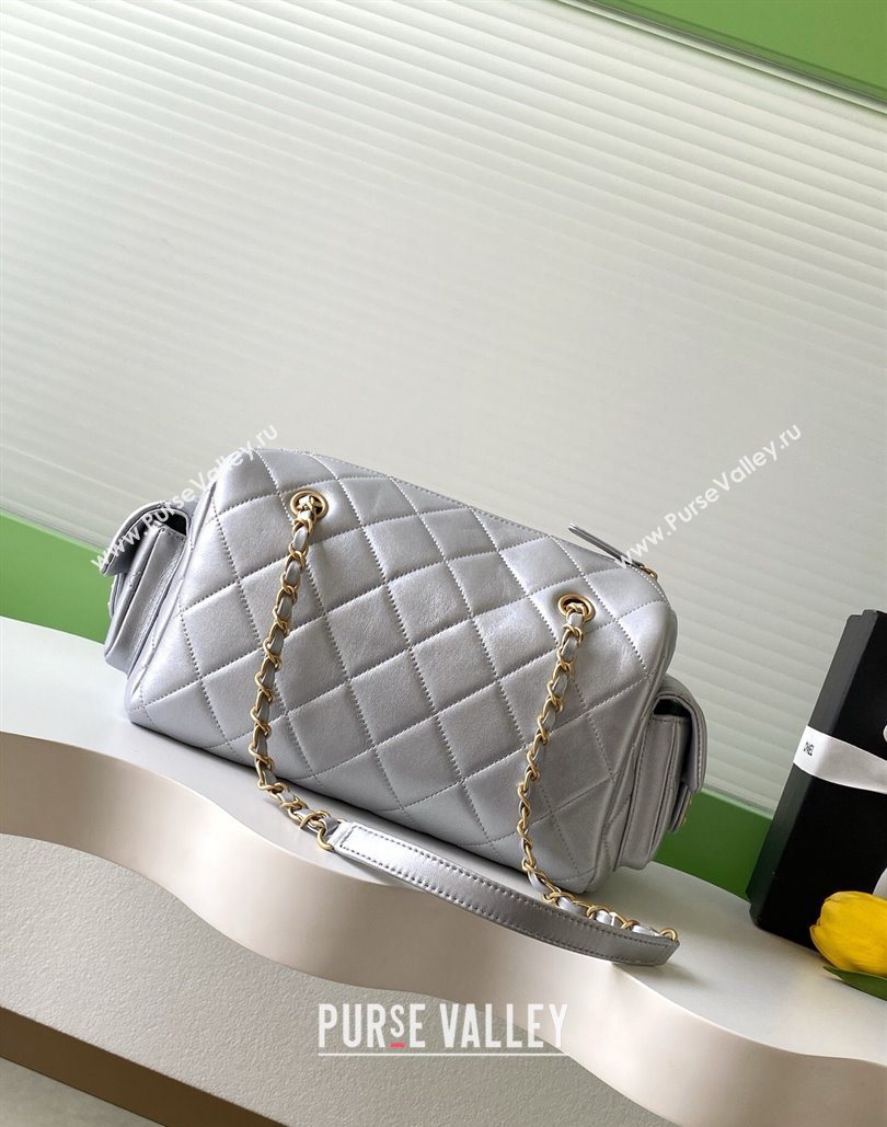 Chanel Calfskin Leather Bowling Bag Silver 2025 AS5791 (yezi-251127017)